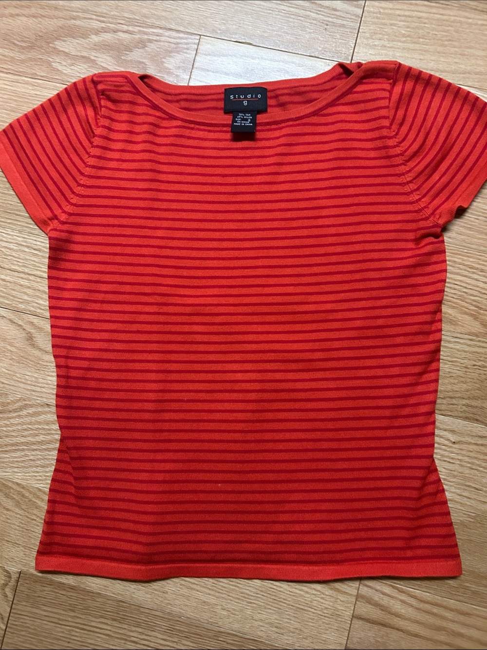 Studio Red and Dark Red Striped Short Sleeve Top